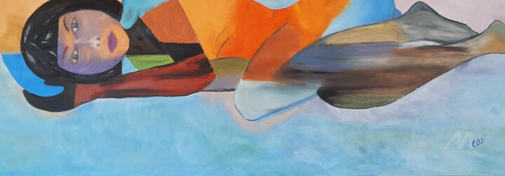 Peinture intitulée "jeune fille repos s…" par Simone Collet, Œuvre d'art originale, Huile