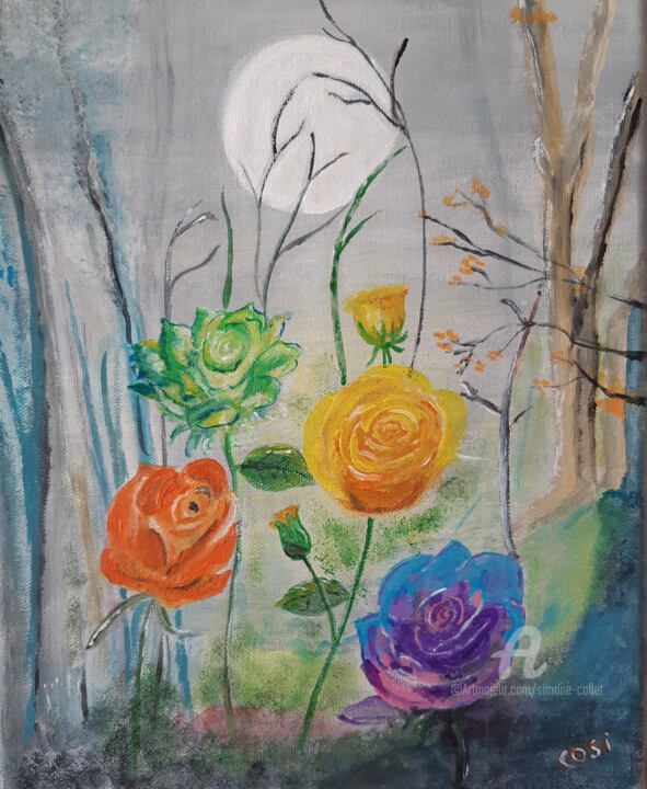 Peinture intitulée "bois de roses" par Simone Collet, Œuvre d'art originale, Acrylique Monté sur Châssis en bois