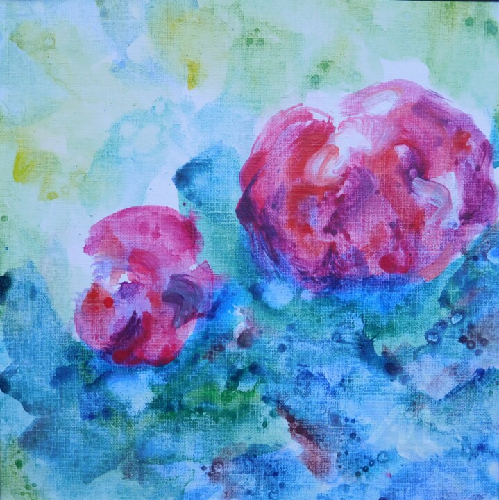 Painting titled "Pivoines" by Simone Cros-Morea, Original Artwork, Acrylic