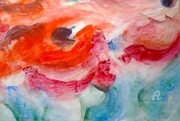 Painting titled "Coquelicots" by Simone Cros-Morea, Original Artwork, Acrylic