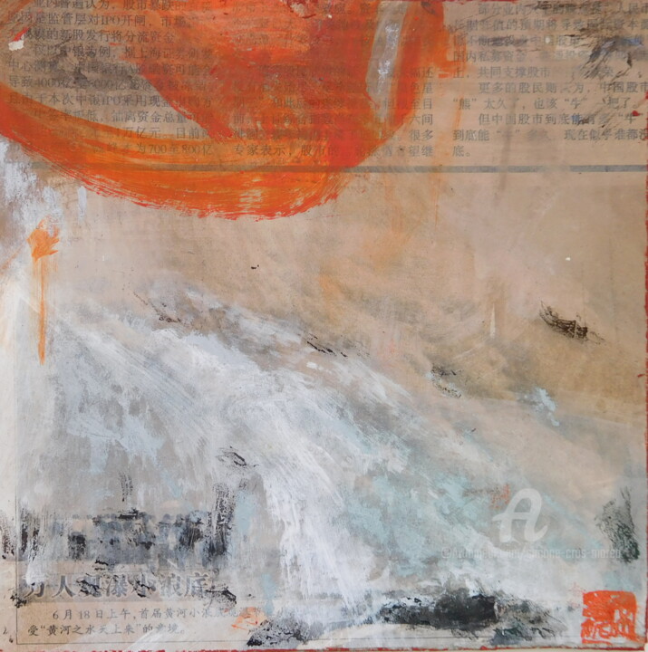 Painting titled "Soleil-orange" by Simone Cros-Morea, Original Artwork, Acrylic