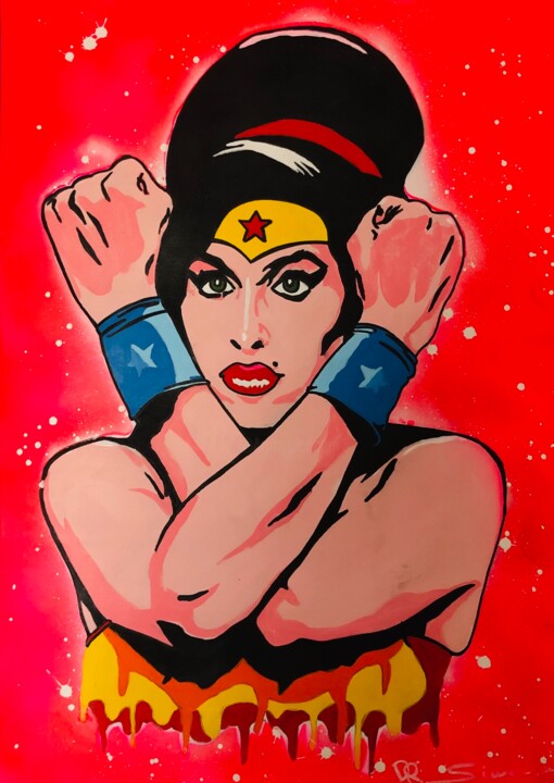 Peinture intitulée "Wonder Woman VS Amy…" par Simone De Rosa, Œuvre d'art originale, Acrylique Monté sur Châssis en bois