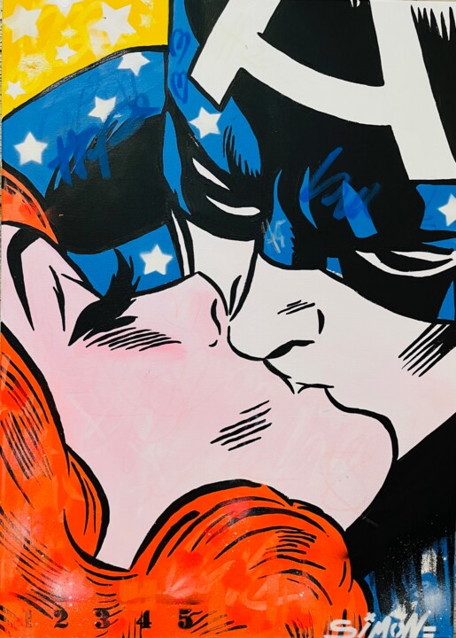 Painting titled "Captain in love" by Simone De Rosa, Original Artwork, Acrylic Mounted on Wood Stretcher frame