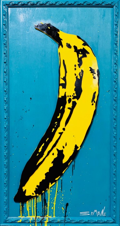 Sculptuur getiteld "3D Banana" door Simone De Rosa, Origineel Kunstwerk, Hout Gemonteerd op Houten paneel
