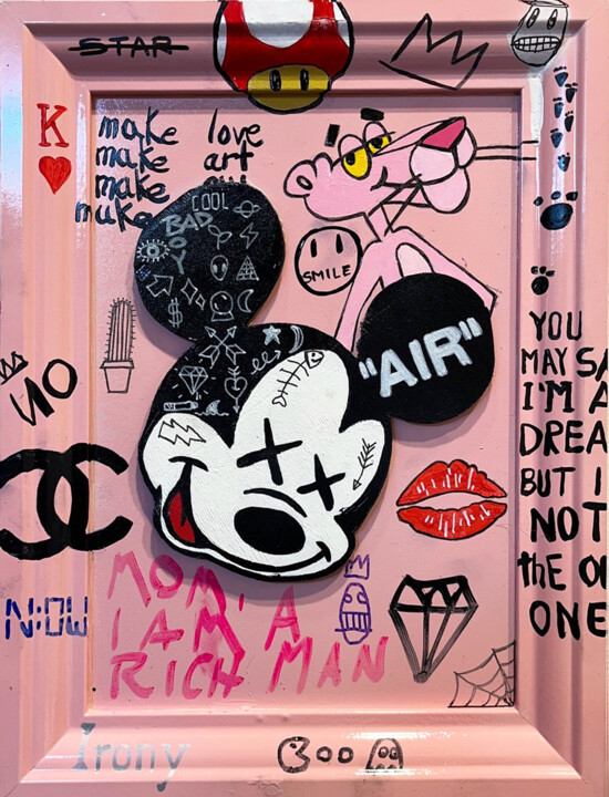 "STREET MICKEY" başlıklı Tablo Simone De Rosa tarafından, Orijinal sanat, Işaretleyici Ahşap panel üzerine monte edilmiş