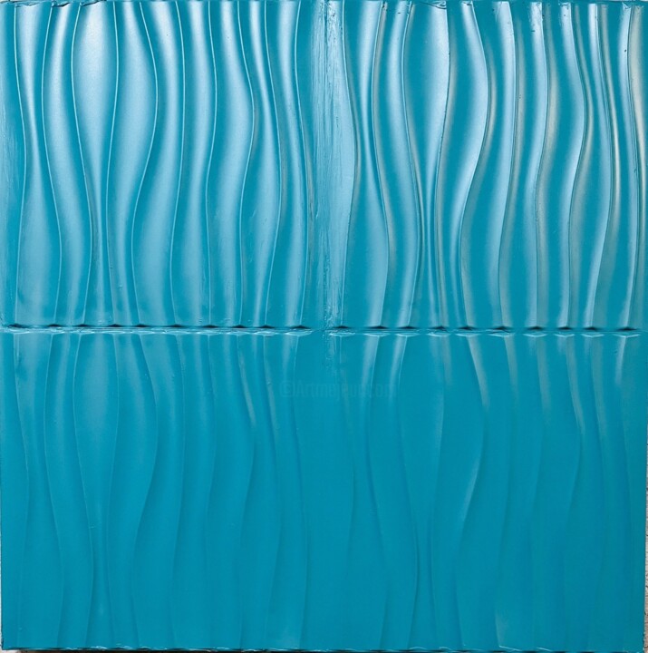 Sculpture titled "Turquoise 01" by Simone De Rosa, Original Artwork, Resin Mounted on Wood Panel