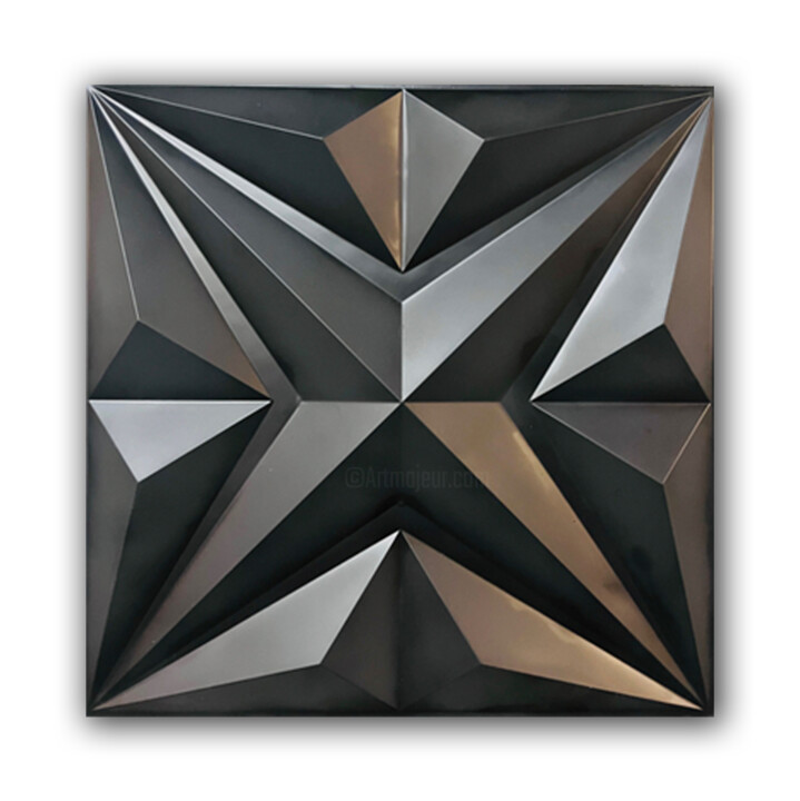 Sculpture titled "Black Corners" by Simone De Rosa, Original Artwork, Acrylic Mounted on Wood Panel