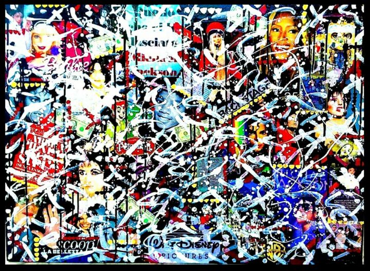 Collages titled "THE KING OF POP" by Simone Lazzarini, Original Artwork, Acrylic