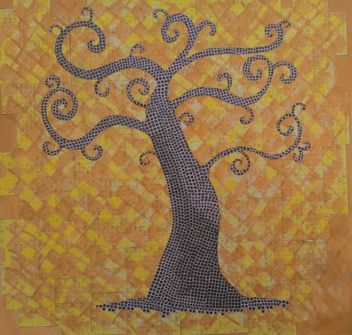 Schilderij getiteld "L'albero della vita" door Simone Martina, Origineel Kunstwerk, Collages