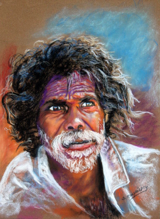 Painting titled "Portrait-d'Inde-exp…" by Simone Mugnier, Original Artwork, Pastel