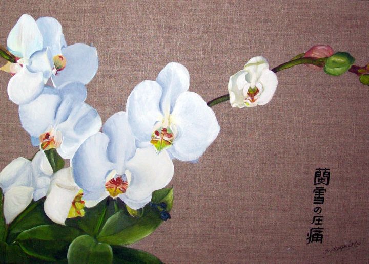 Malerei mit dem Titel "279 - Orchidées ten…" von Simone Mugnier, Original-Kunstwerk, Acryl