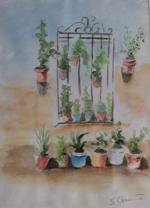 Painting titled "Andalousie" by Simone Charriere, Original Artwork, Watercolor