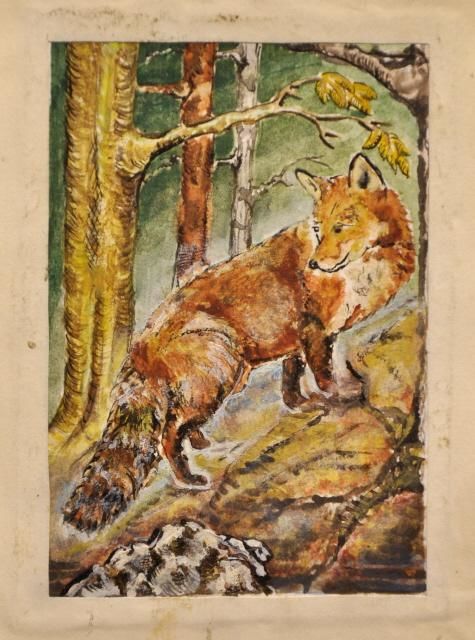 Картина под названием "Fox in the forest" - Simone Licht, Подлинное произведение искусства, Масло