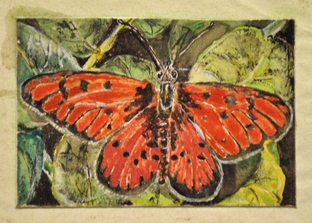 Картина под названием "Red Butterfly" - Simone Licht, Подлинное произведение искусства