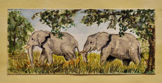 Painting titled "Elephants" by Simone Licht, Original Artwork