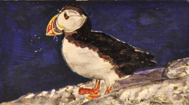 Painting titled "Puffin" by Simone Licht, Original Artwork, Other