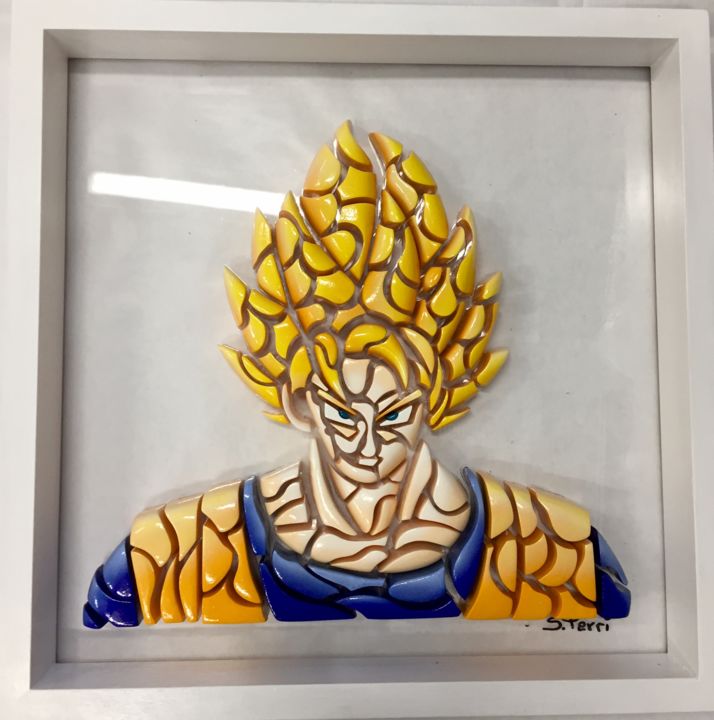 Scultura intitolato "Goku" da Simone Parri, Opera d'arte originale, Plastica Montato su Plexiglass