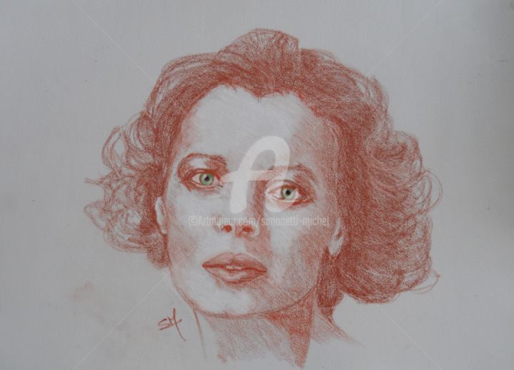 제목이 "Romy SCHNEIDER"인 그림 Simonetti  Dit Sm로, 원작, 연필