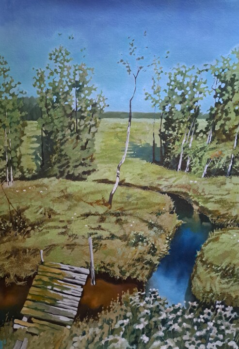 Painting titled "Летний день" by Semion Ryzhov, Original Artwork, Oil