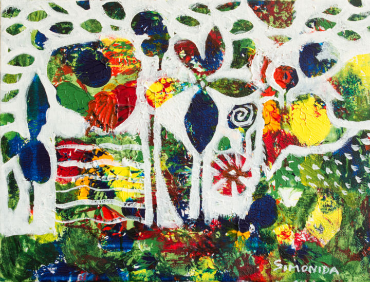 Painting titled "A Spring Song of Bi…" by Simonida Djordjevic, Original Art, Oil Mounted on Stretcher frame