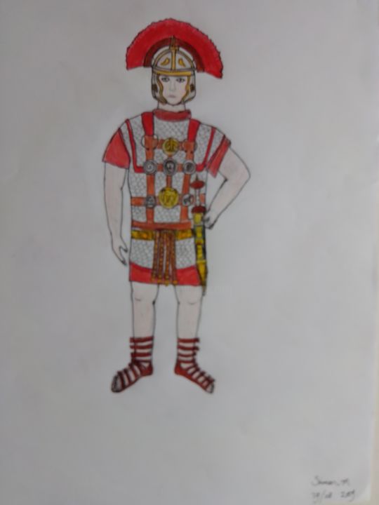Рисунок под названием "Roman Centurion" - Simonius Art, Подлинное произведение искусства, Карандаш Установлен на Металл