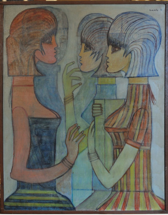 Painting titled "Les trois jeunes fi…" by Simon Taib, Original Artwork
