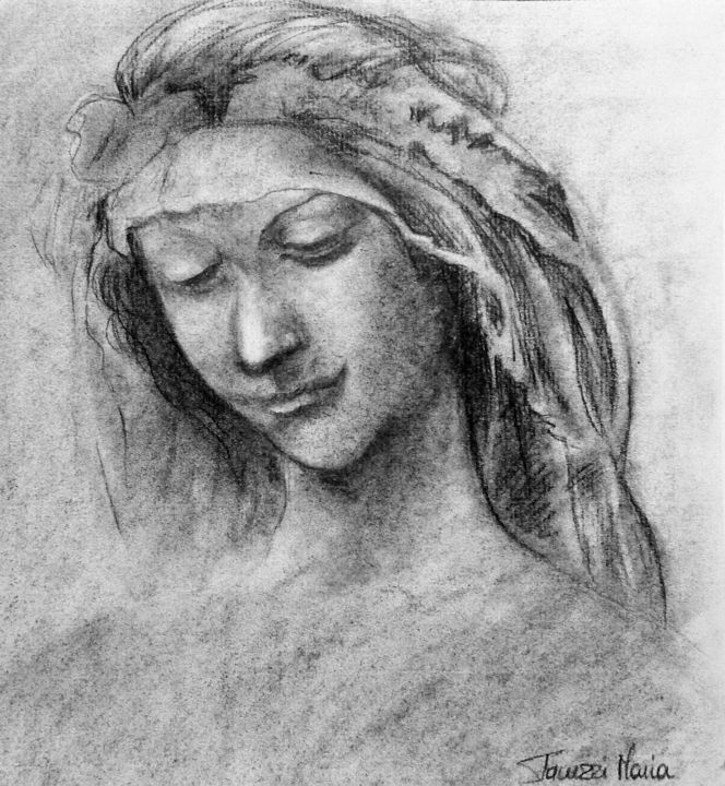 Drawing titled "Reproduction d'un d…" by Maria Iacuzzi (SIMPLE ART), Original Art, Charcoal