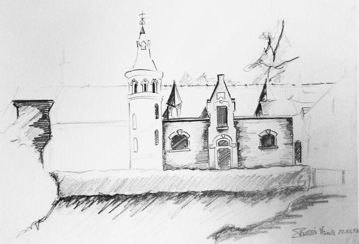 Drawing titled "Château" by Maria Iacuzzi (SIMPLE ART), Original Artwork, Pencil