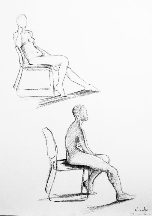 Dessin intitulée "Femme nue se prélas…" par Maria Iacuzzi (SIMPLE ART), Œuvre d'art originale, Crayon