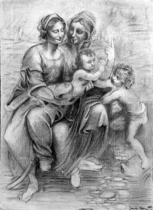 Disegno intitolato "Reproduction de Leo…" da Maria Iacuzzi (SIMPLE ART), Opera d'arte originale, Carbone