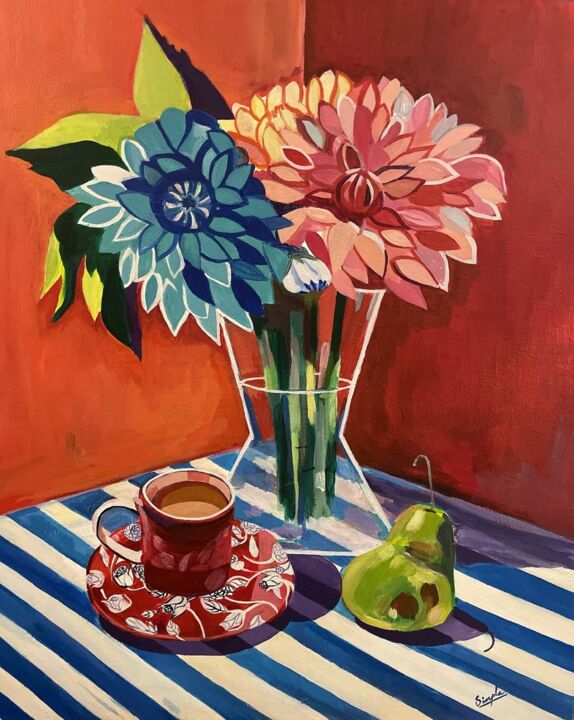 Painting titled "Still Life on the V…" by Simple Mohanty Pani, Original Artwork, Acrylic Mounted on Wood Stretcher frame