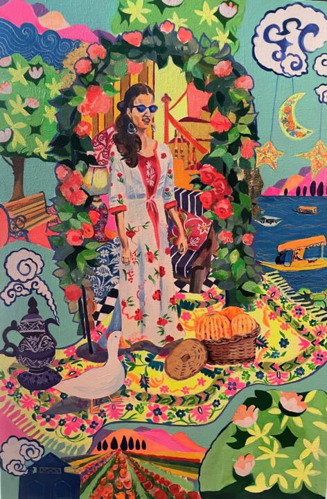绘画 标题为“A Kashmiri Mid-summ…” 由Simple Mohanty Pani, 原创艺术品, 丙烯 安装在木质担架架上
