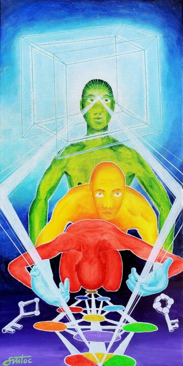 Картина под названием "Tesseract" - Simtoc, Подлинное произведение искусства, Акрил Установлен на Деревянная рама для носилок