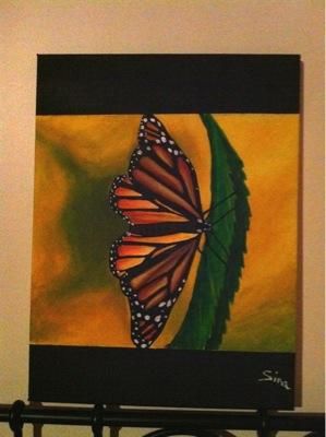 Peinture intitulée "papillon automnal" par Sina, Œuvre d'art originale,