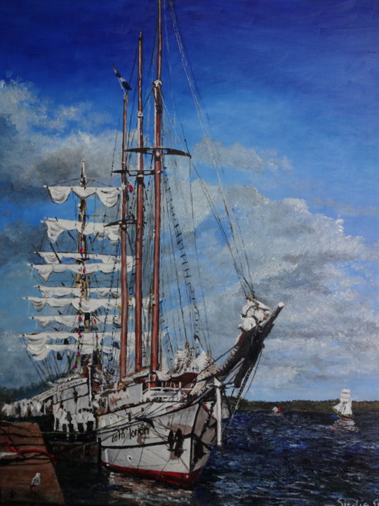 Painting titled "Escale à Rouen" by Lark Sindia, Original Artwork, Oil