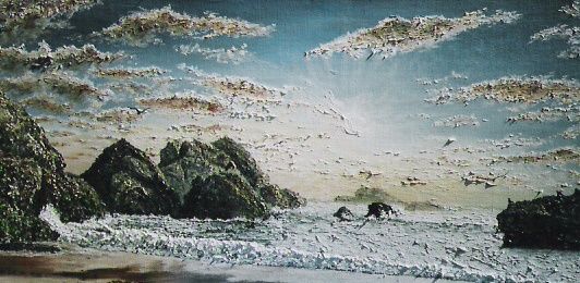 Painting titled "La plage du Donan" by Lark Sindia, Original Artwork, Oil