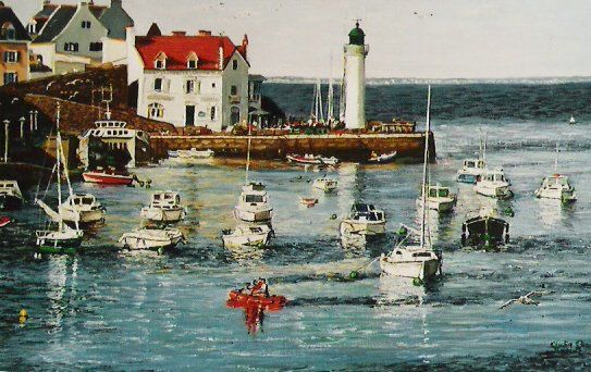 Malerei mit dem Titel "Le port de Sauzon" von Lark Sindia, Original-Kunstwerk