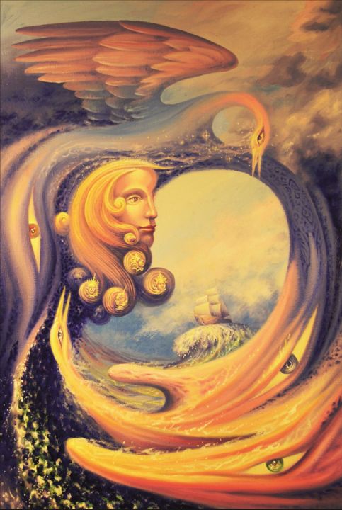 Картина под названием "Sorrow in clouds" - Sergei Sinelnikov, Подлинное произведение искусства, Масло