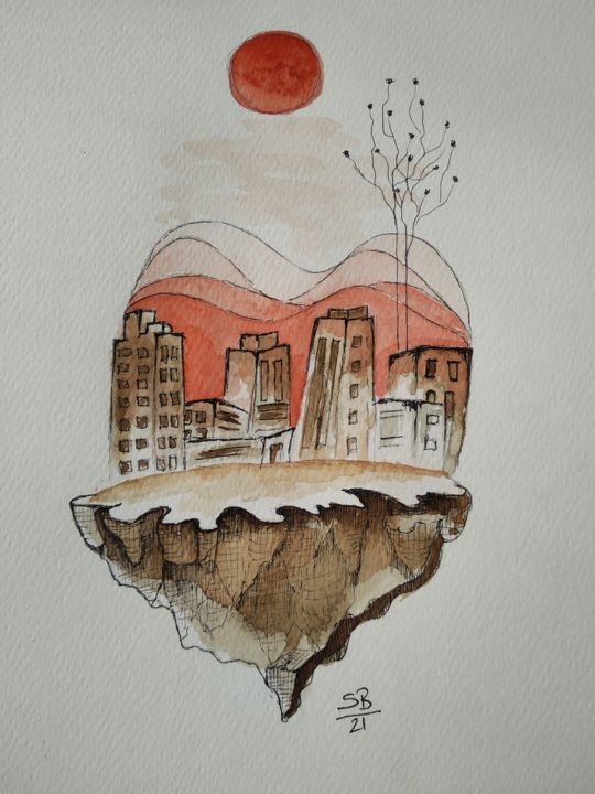 "Çöl Şehir" başlıklı Tablo Sinem Basaran tarafından, Orijinal sanat, Suluboya