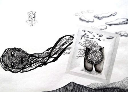 Drawing titled "Dyptichon: frau*ver…" by Sigrun Neumann (Sineu), Original Artwork