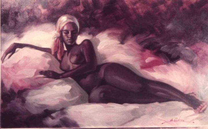 Peinture intitulée " Desnudo de negra e…" par Siomara Ochoa Blanco, Œuvre d'art originale