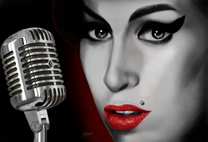 Digital Arts titled "Amy em vermelho,pre…" by Silvio Mendes, Original Artwork, Digital Painting
