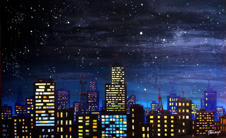 Pintura intitulada "luzes da noite" por Silvio Mendes, Obras de arte originais, Acrílico