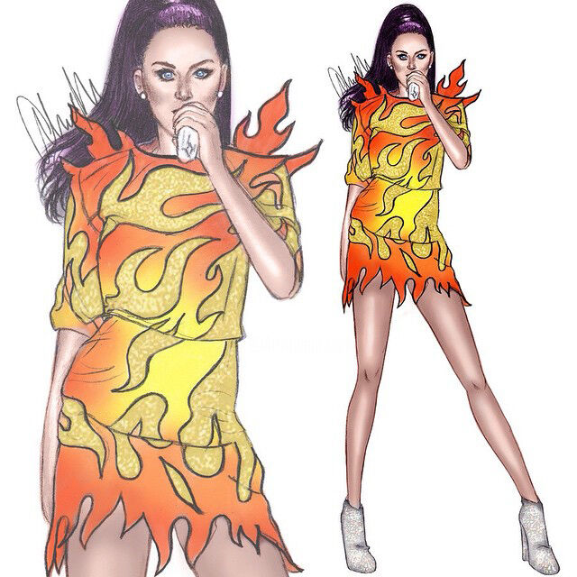 Zeichnungen mit dem Titel "Katy Perry Sketch P…" von Sir Fashion Wrld, Original-Kunstwerk, Conté-Buntstifte