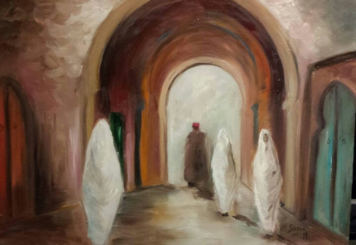 Peinture intitulée "medina-en-mouvement…" par Sirine, Œuvre d'art originale, Huile