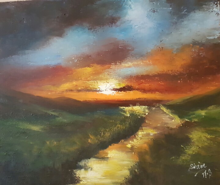 Peinture intitulée "coucher-du-soleil-s…" par Sirine, Œuvre d'art originale, Huile
