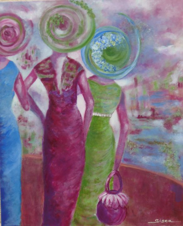 Peinture intitulée "femmes aux chapeaux" par Sisca Couleurs, Œuvre d'art originale, Acrylique