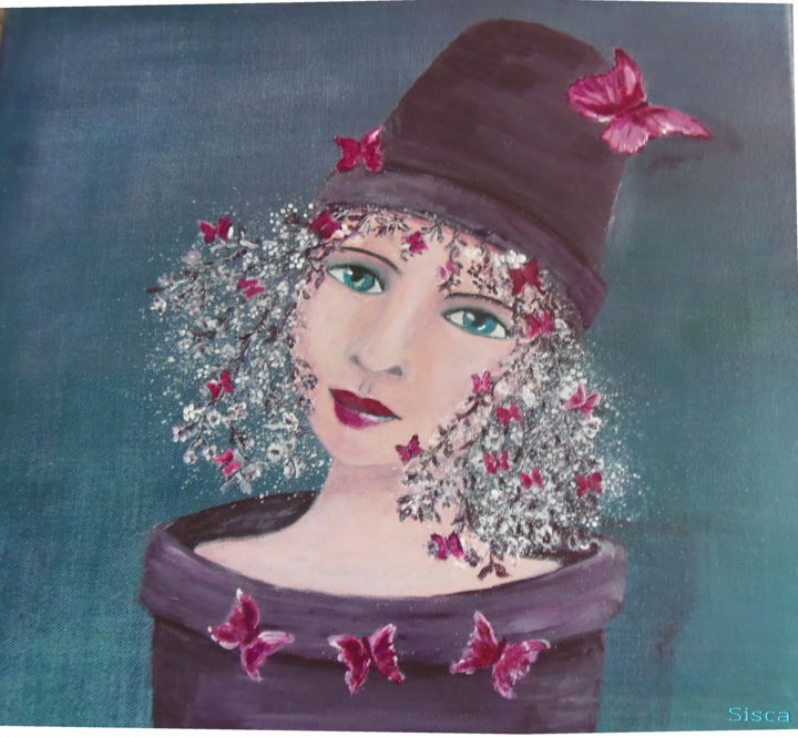 Peinture intitulée "femme pot de fleurs" par Sisca Couleurs, Œuvre d'art originale, Acrylique