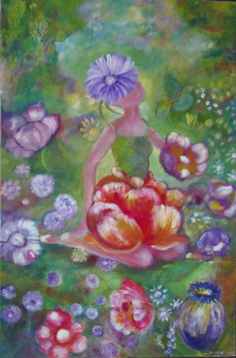 Peinture intitulée "femme champêtre" par Sisca Couleurs, Œuvre d'art originale, Acrylique