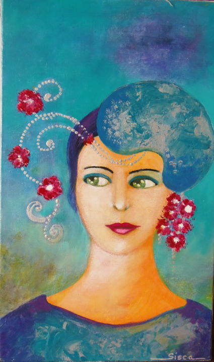 Peinture intitulée "femme en bleu" par Sisca Couleurs, Œuvre d'art originale, Acrylique